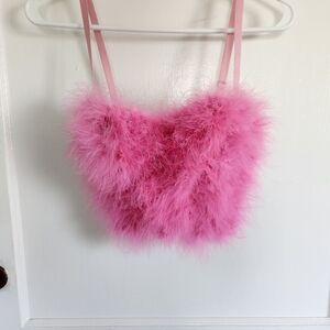 Fluffy Marabou Showgirl Bustier Top Stage Show Crop Top Night Club XS